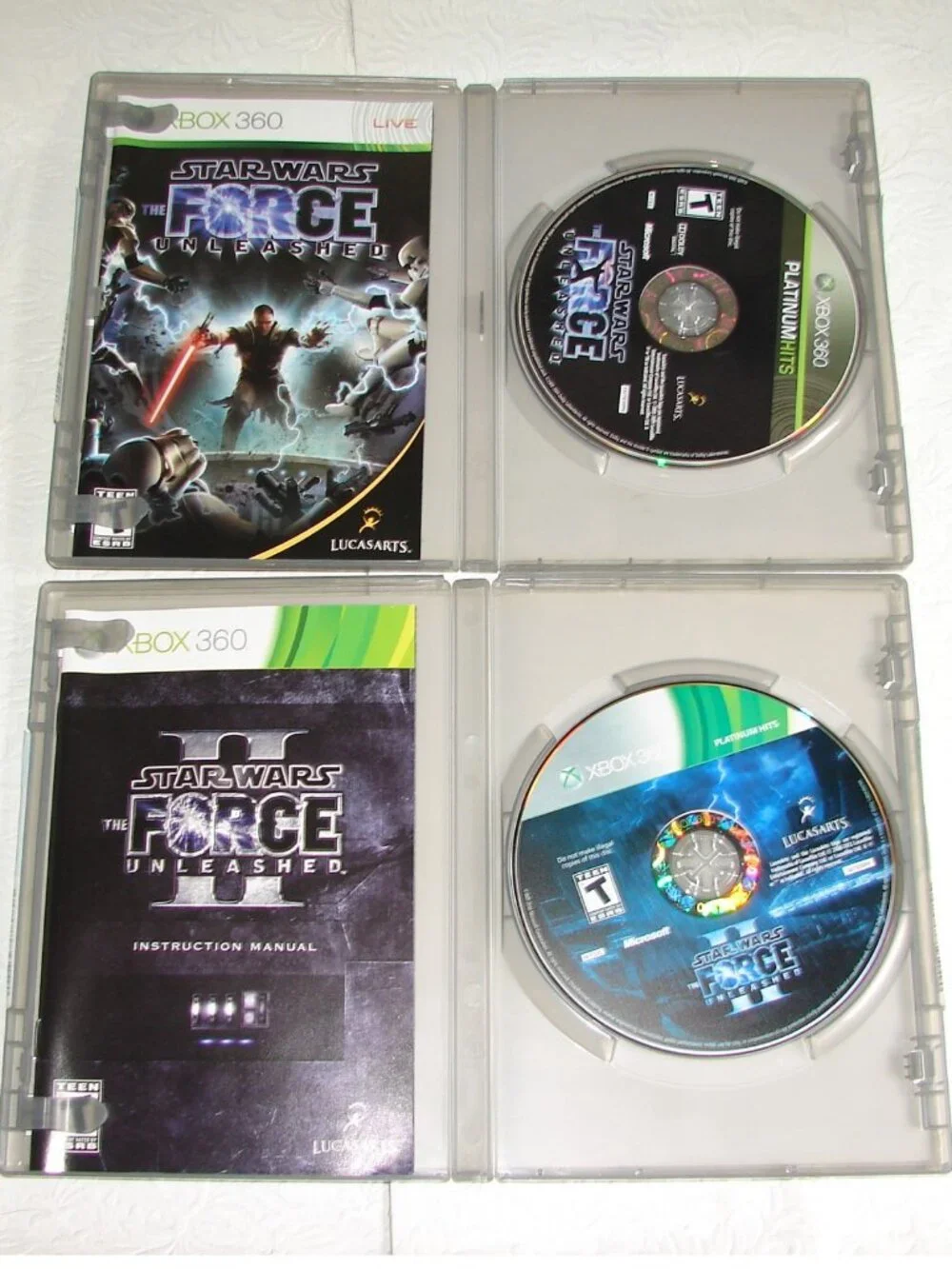Xbox 360 Game: STAR WARS - THE FORCE UNLEASHED I & II  w/ Manuals